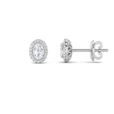 1CTW Oval Shaped Lab Grown Diamond (F/VS) Halo Stud Earrings in 14K Gold