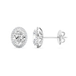 2CTW Oval Shaped Lab Grown Diamond (F/VS) Halo Stud Earrings in 14K Gold