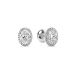 2CTW Oval Shaped Lab Grown Diamond (F/VS) Halo Stud Earrings in 14K Gold