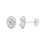 3CTW Oval Shaped Lab Grown Diamond (G/VS) Halo Stud Earrings in 14K Gold