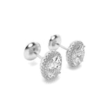 3CTW Oval Shaped Lab Grown Diamond (G/VS) Halo Stud Earrings in 14K Gold