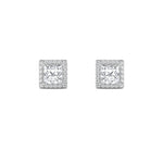 2CTW Princess Shaped Lab Grown Diamond (F/VS) Halo Stud Earrings in 14K Gold