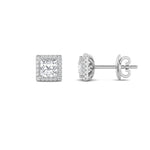 2CTW Princess Shaped Lab Grown Diamond (F/VVS) Halo Stud Earrings in 14K Gold