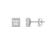 2CTW Princess Shaped Lab Grown Diamond (F/VVS) Halo Stud Earrings in 14K Gold