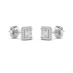2CTW Princess Shaped Lab Grown Diamond (F/VVS) Halo Stud Earrings in 14K Gold