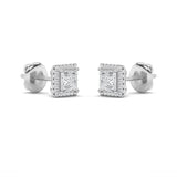 2CTW Princess Shaped Lab Grown Diamond (F/VVS) Halo Stud Earrings in 14K Gold