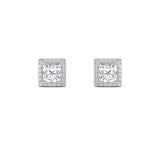 2CTW Princess Shaped Lab Grown Diamond (F/VVS) Halo Stud Earrings in 14K Gold