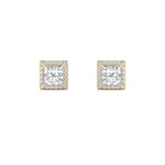 2CTW Princess Shaped Lab Grown Diamond (F/VS) Halo Stud Earrings in 14K Gold