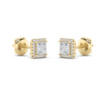 2CTW Princess Shaped Lab Grown Diamond (G/VS) Halo Stud Earrings in 14K Gold