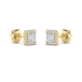 2CTW Princess Shaped Lab Grown Diamond (G/VS) Halo Stud Earrings in 14K Gold