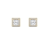 2CTW Princess Shaped Lab Grown Diamond (G/VS) Halo Stud Earrings in 14K Gold