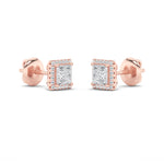 2CTW Princess Shaped Lab Grown Diamond (F/VS) Halo Stud Earrings in 14K Gold
