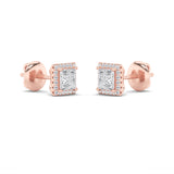 2CTW Princess Shaped Lab Grown Diamond (F/VS) Halo Stud Earrings in 14K Gold