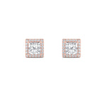 2CTW Princess Shaped Lab Grown Diamond (F/VS) Halo Stud Earrings in 14K Gold