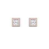 2CTW Princess Shaped Lab Grown Diamond (F/VS) Halo Stud Earrings in 14K Gold