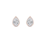 1CTW Pear Shaped Lab Grown Diamond (F/VVS) Halo Stud Earrings in 14K Gold