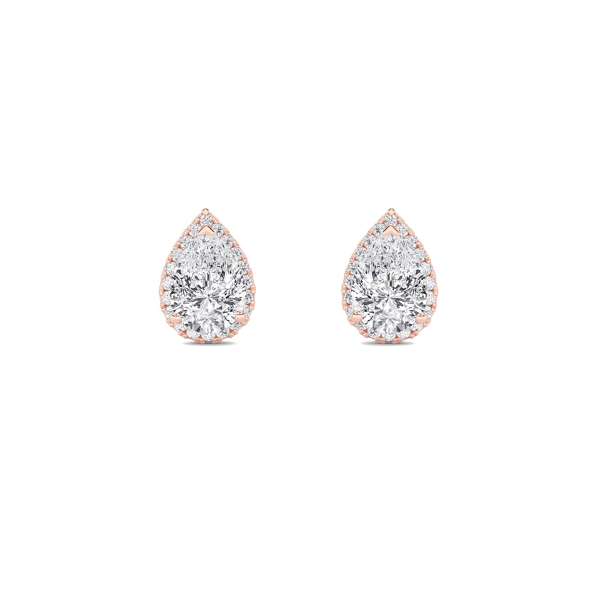 1CTW Pear Shaped Lab Grown Diamond (F/VVS) Halo Stud Earrings in 14K Gold