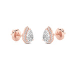 2CTW Pear Shaped Lab Grown Diamond (F/VS) Halo Stud Earrings in 14K Gold