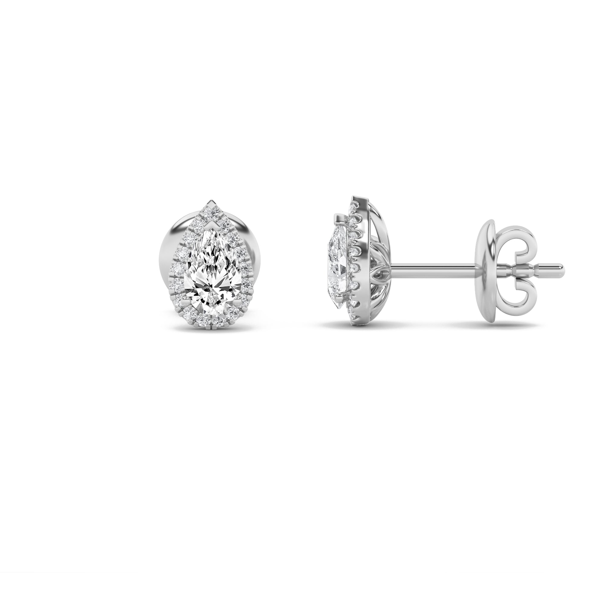 3CTW Pear Shaped Lab Grown Diamond (F/VS) Halo Stud Earrings in 14K Gold