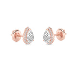 3CTW Pear Shaped Lab Grown Diamond (F/VS) Halo Stud Earrings in 14K Gold