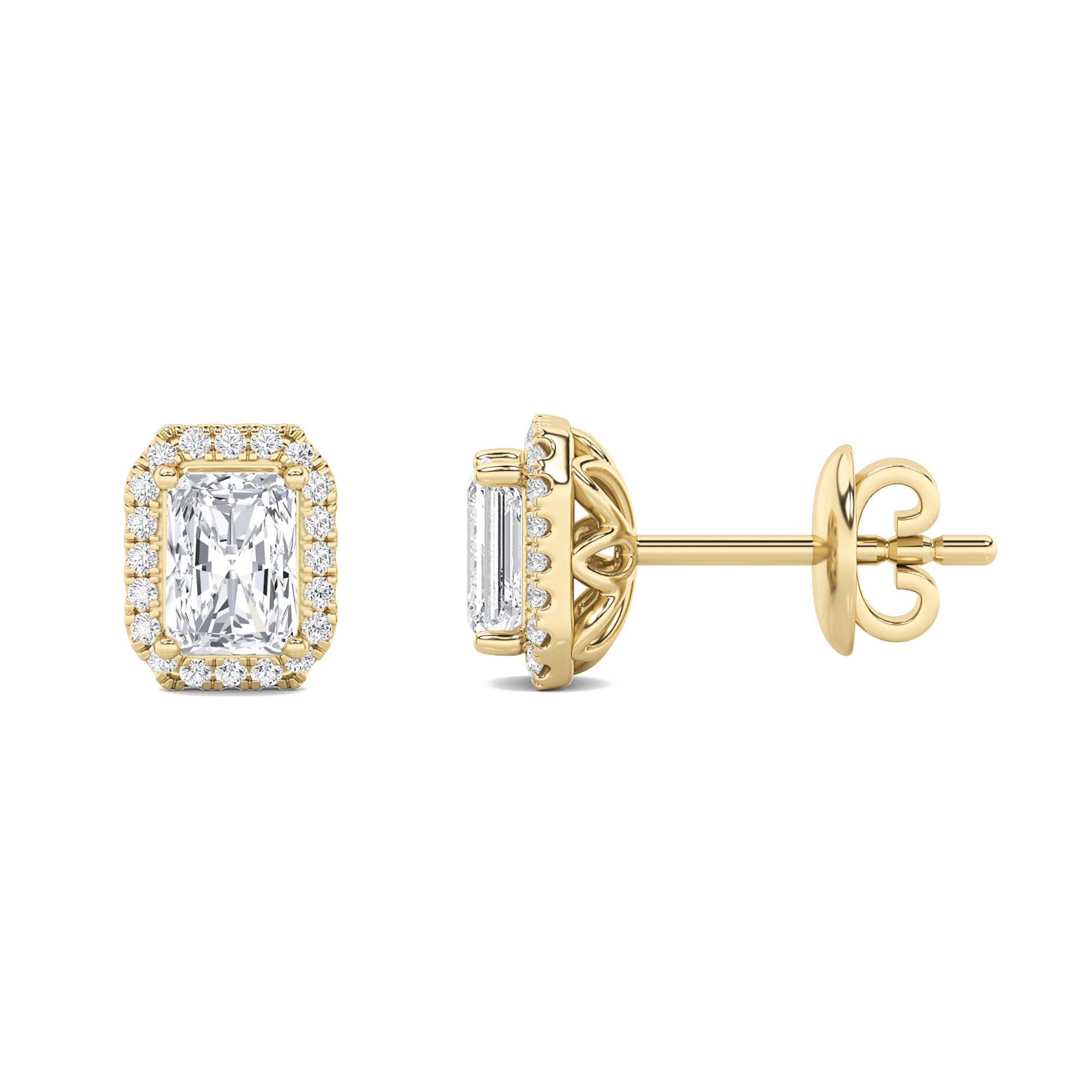 2CTW Radiant Shaped Lab Grown Diamond (F/VS) Earrings in 14K Gold