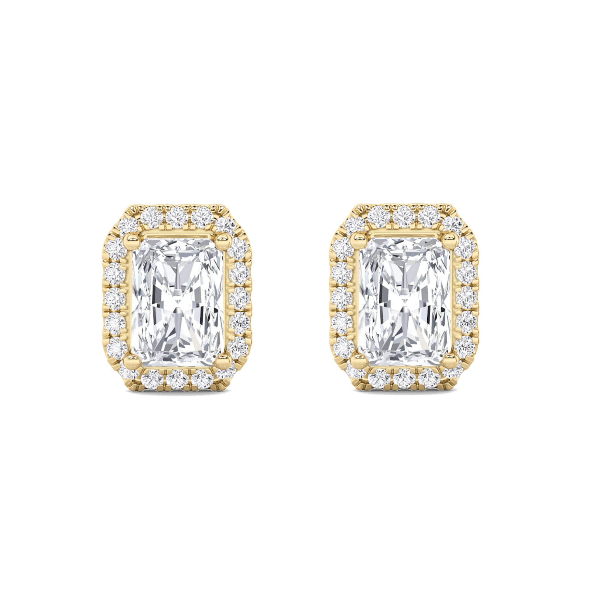 2CTW Radiant Shaped Lab Grown Diamond (F/VS) Earrings in 14K Gold