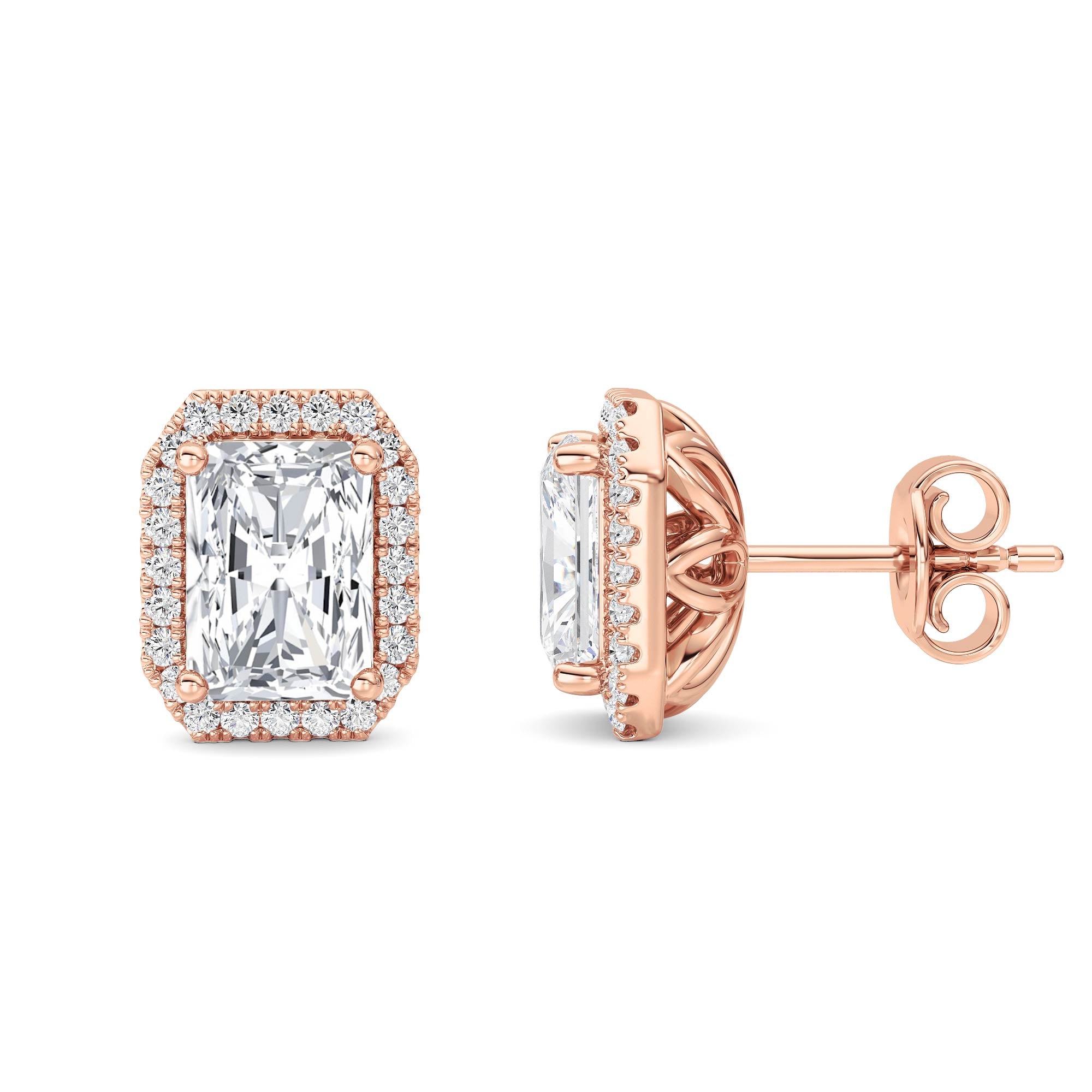 2CTW Radiant Shaped Lab Grown Diamond (F/VS) Earrings in 14K Gold