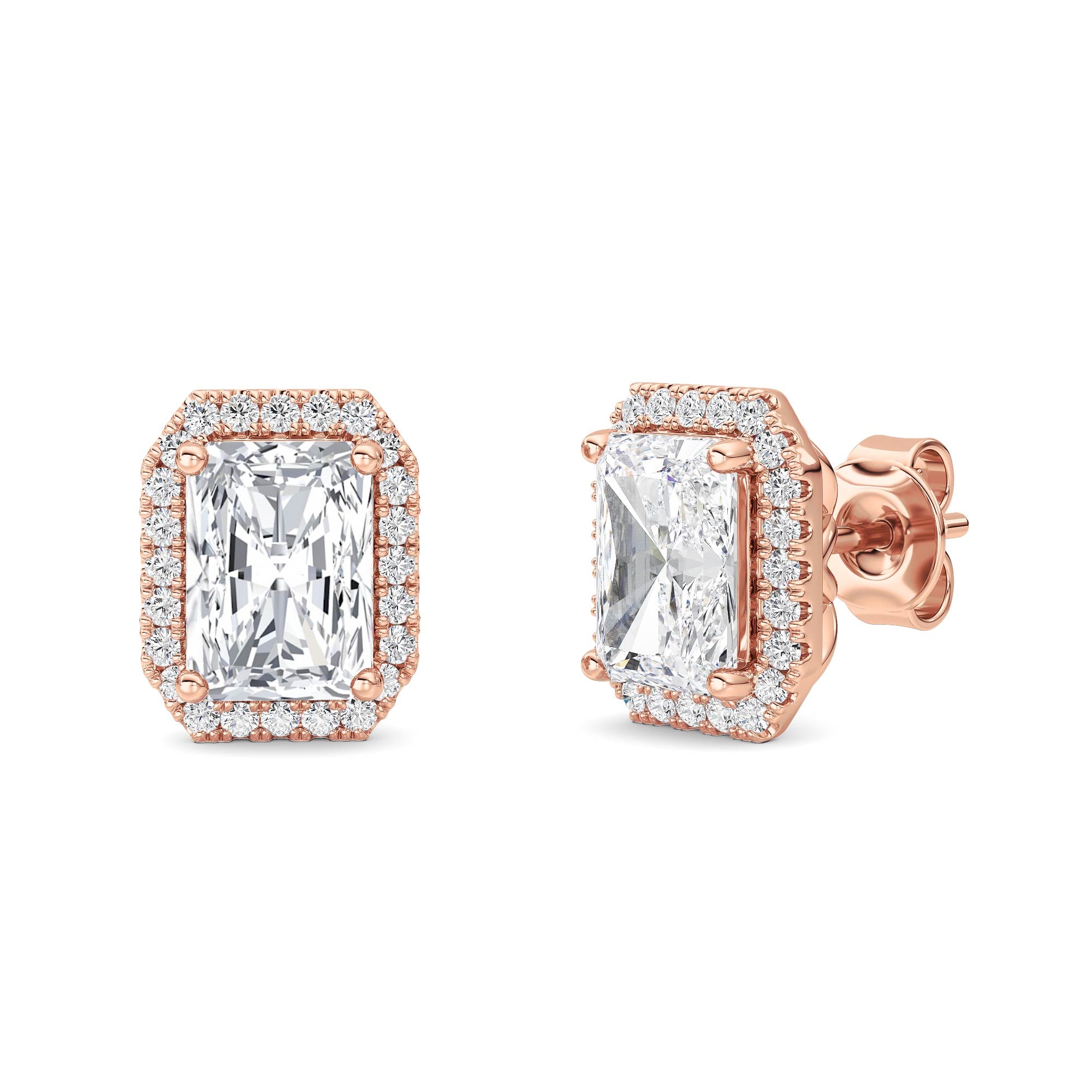 2CTW Radiant Shaped Lab Grown Diamond (F/VS) Earrings in 14K Gold