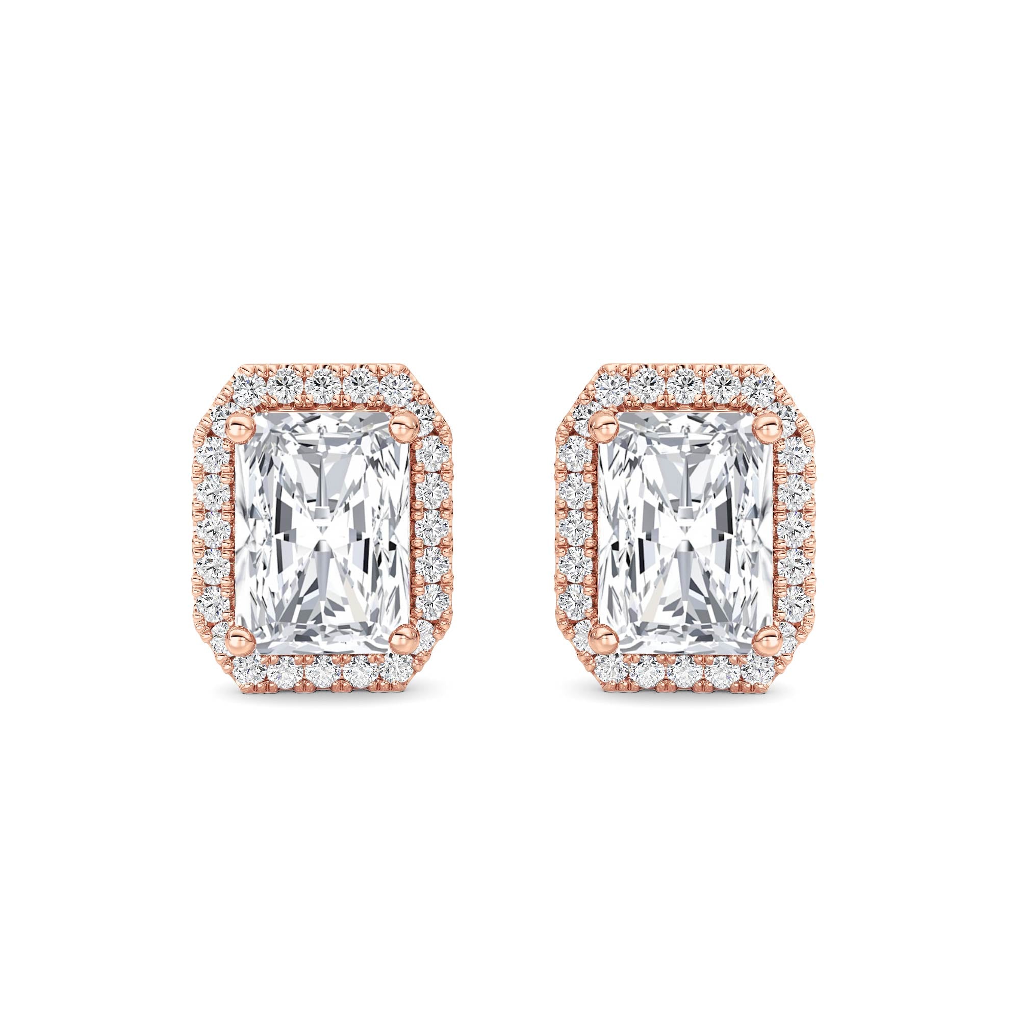 2CTW Radiant Shaped Lab Grown Diamond (F/VS) Earrings in 14K Gold