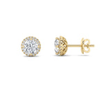 1CTW Round Shaped Lab Grown Diamond (F/VS) Halo Stud Earrings in 14K Gold