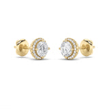 2CTW Round Shaped Lab Grown Diamond (F/VS) Halo Stud Earrings in 14K Gold