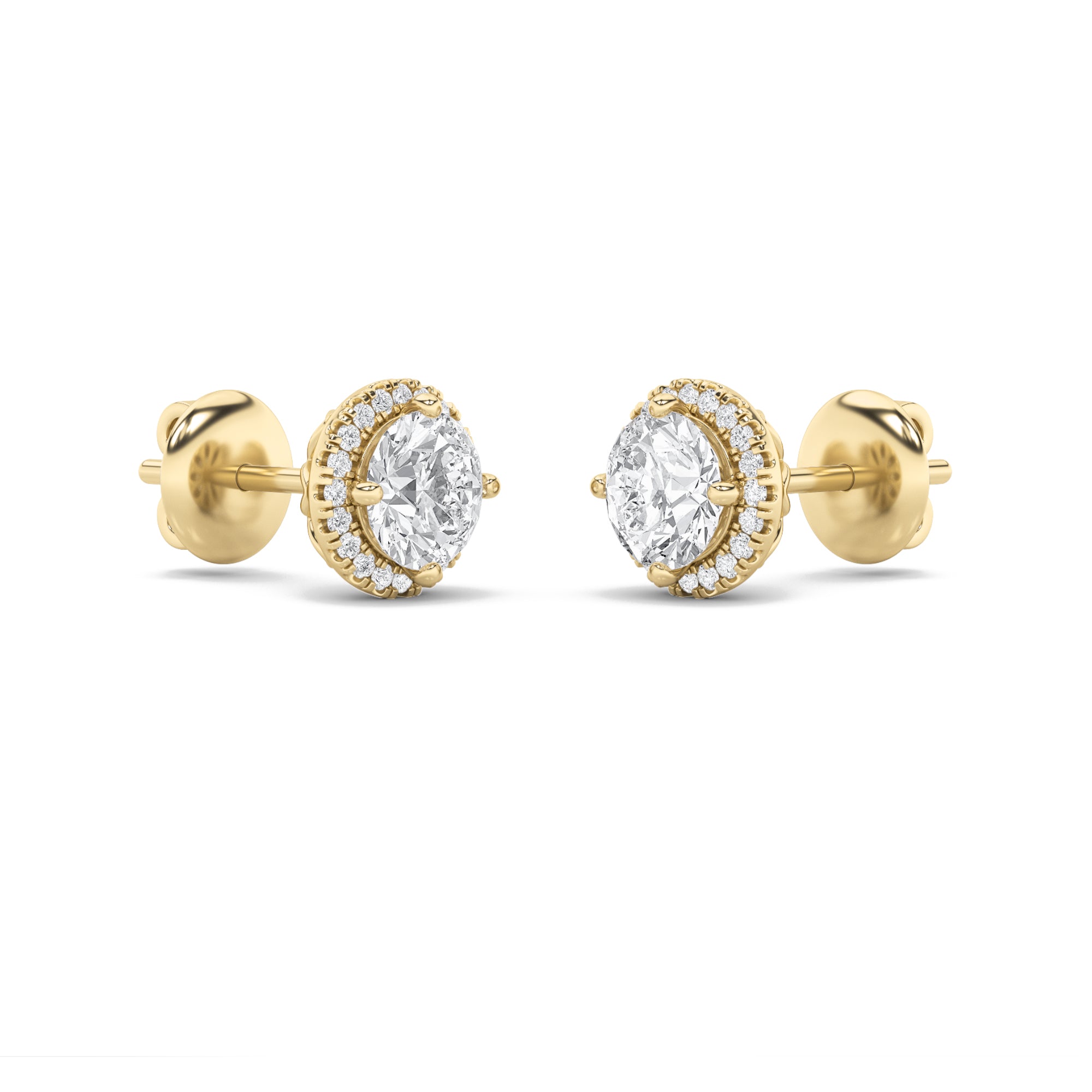 2CTW Round Shaped Lab Grown Diamond (G/VS) Halo Stud Earrings in 14K Gold