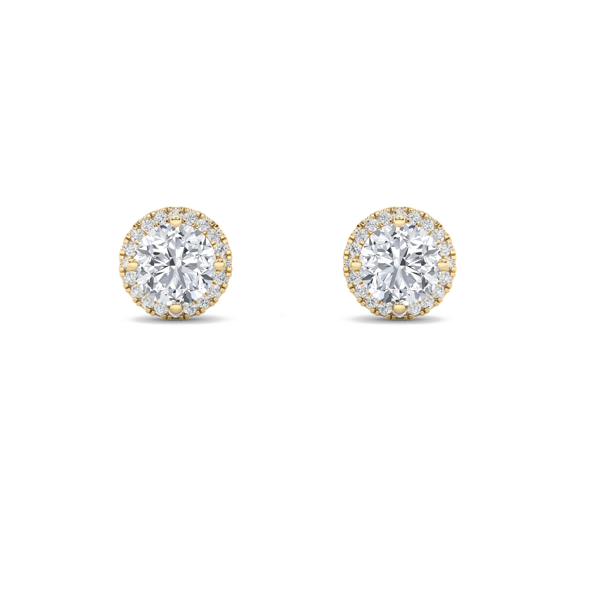 2CTW Round Shaped Lab Grown Diamond (G/VS) Halo Stud Earrings in 14K Gold