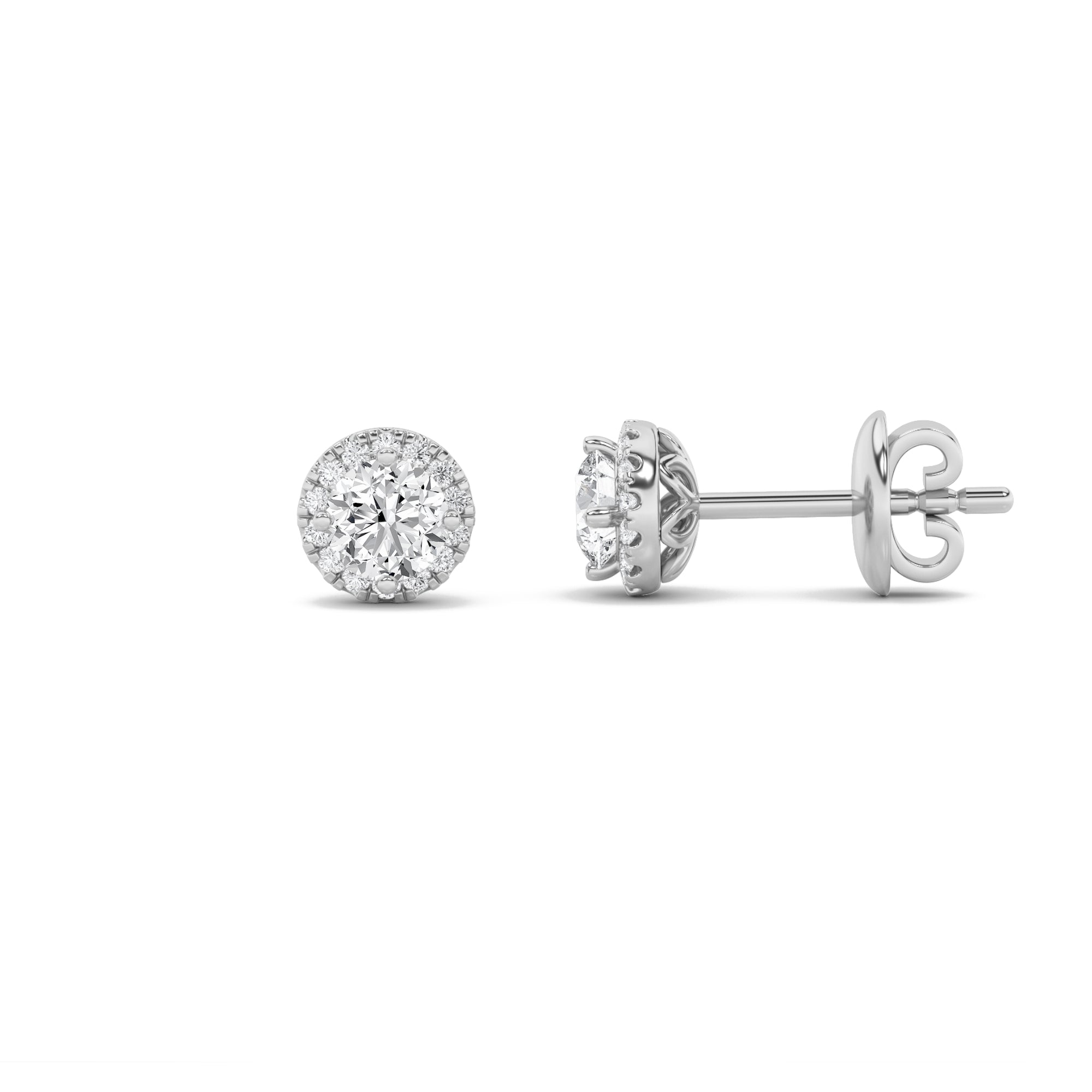 3CTW Round Shaped Lab Grown Diamond (F/VS) Halo Stud Earrings in 14K Gold