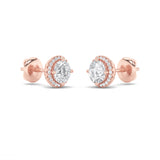 3CTW Round Shaped Lab Grown Diamond (F/VS) Halo Stud Earrings in 14K Gold