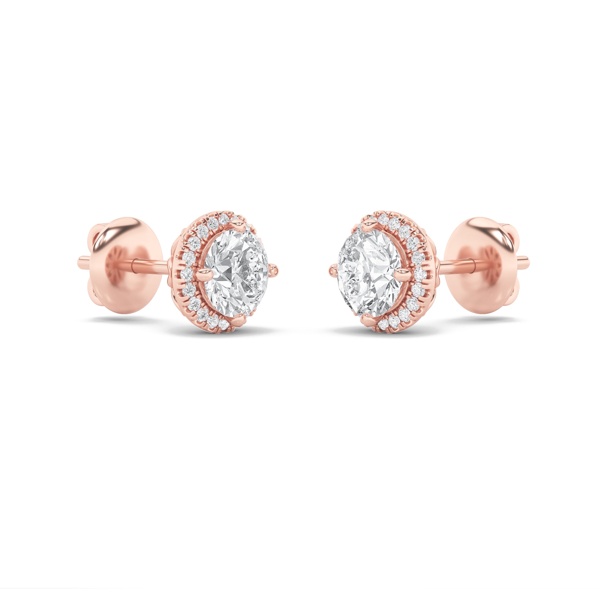 3CTW Round Shaped Lab Grown Diamond (F/VS) Halo Stud Earrings in 14K Gold