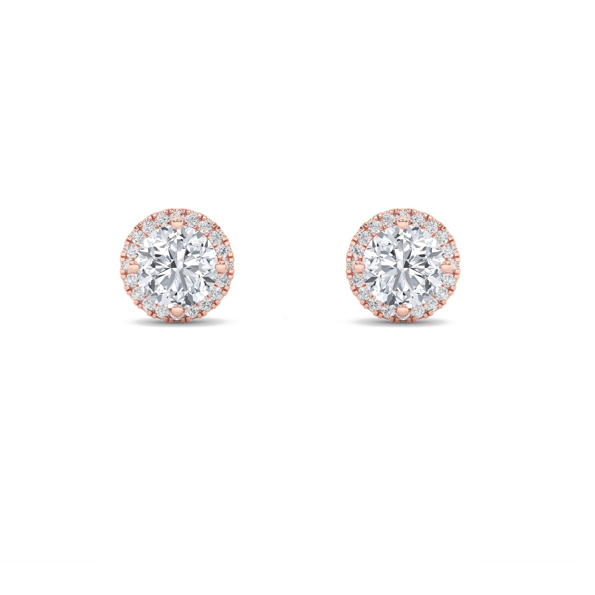 3CTW Round Shaped Lab Grown Diamond (F/VS) Halo Stud Earrings in 14K Gold