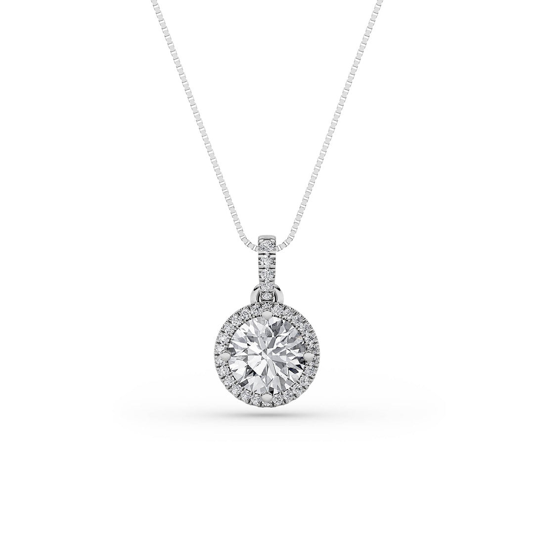 2CTW Round Shaped Lab Grown Diamond (F/VS) Halo Pendant in 14K Gold