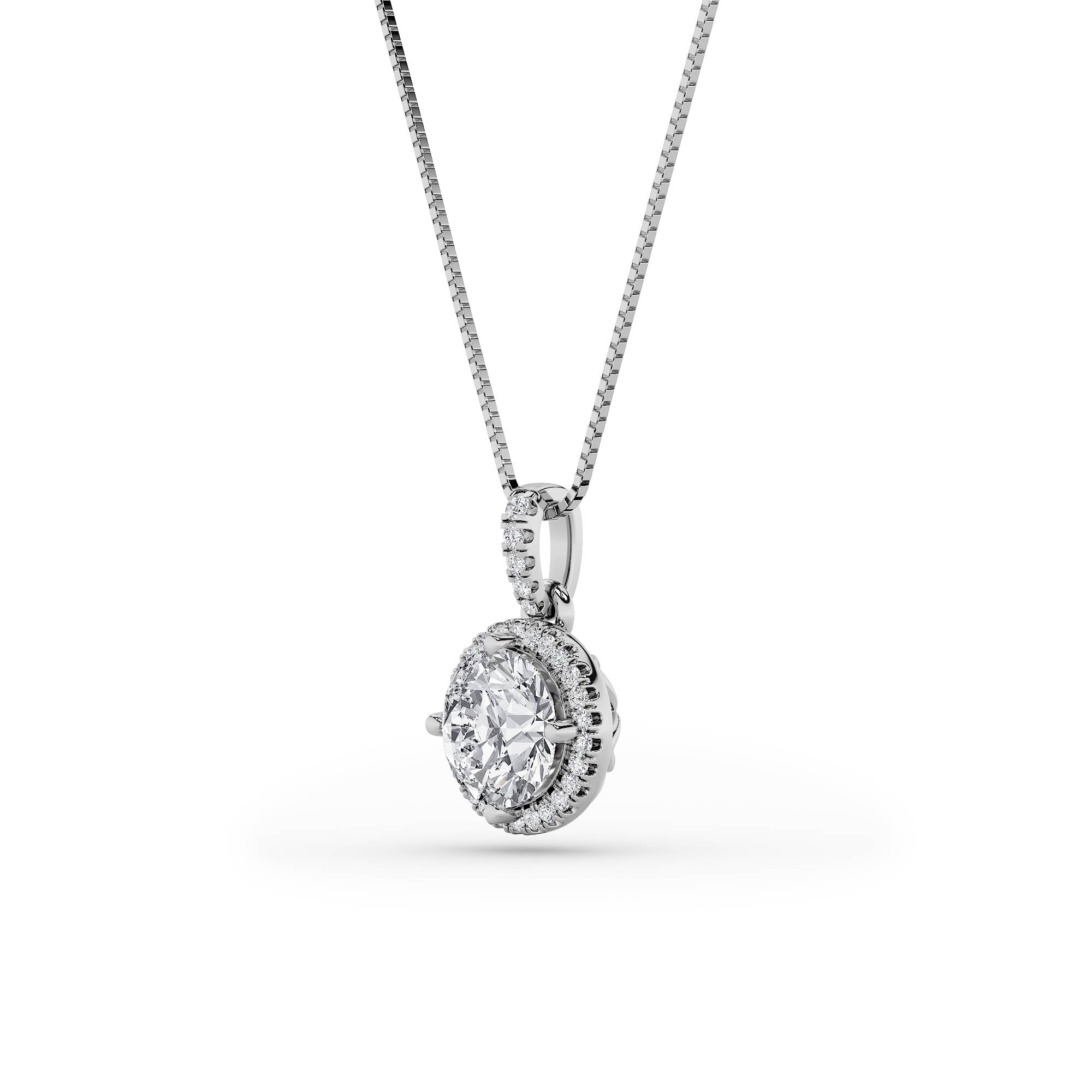 3CTW Round Shaped Lab Grown Diamond (F/VS) Halo Pendant in 14K Gold