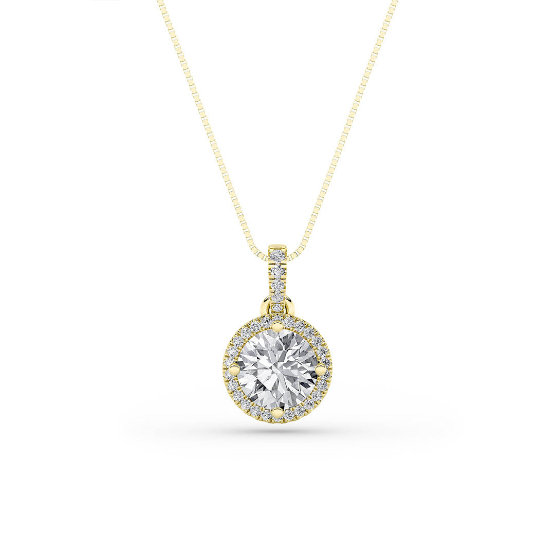 3CTW Round Shaped Lab Grown Diamond (F/VS) Halo Pendant in 14K Gold