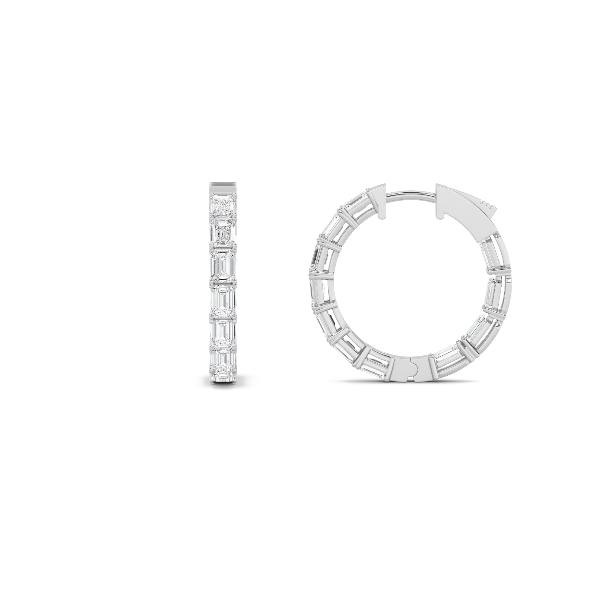 3.5CTW Emerald Shaped Lab Grown Diamond (F/VS) Inside Out Hoop Earrings in 14K Gold