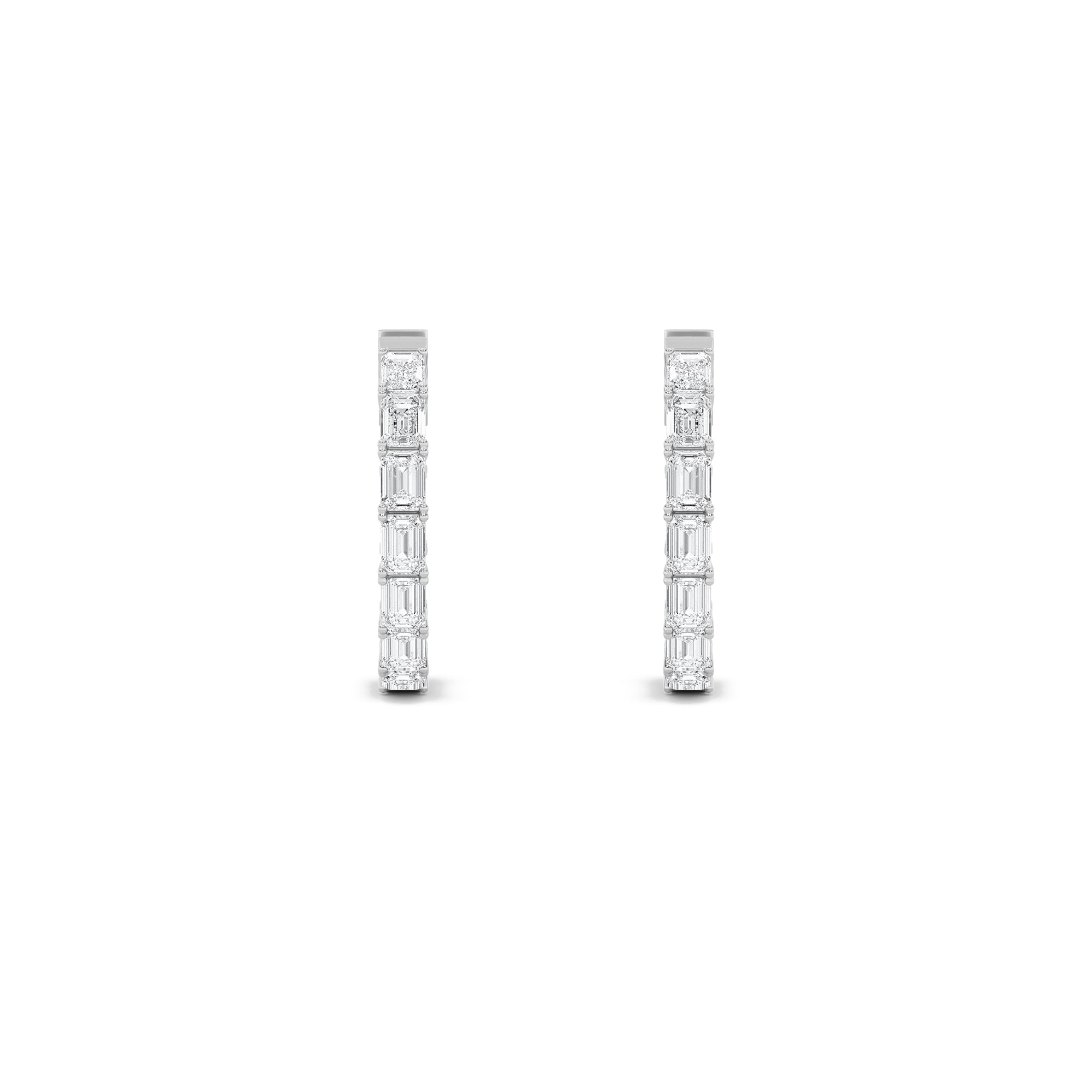 4CTW Emerald Shaped Lab Grown Diamond (F/VS) Inside Out Hoop Earrings in 14K Gold