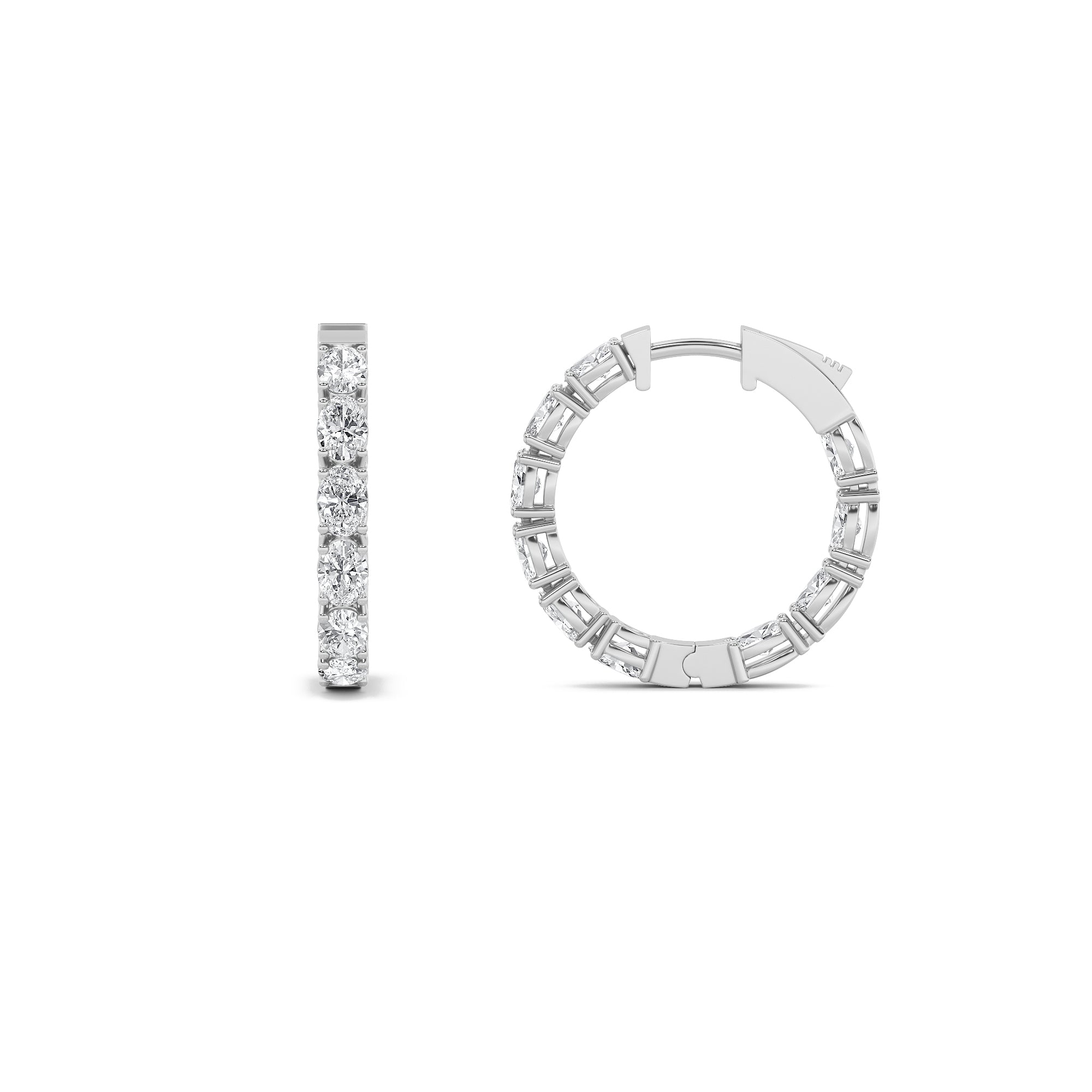 4CTW Oval Shaped Lab Grown Diamond (F/VVS) Inside Out Hoop Earrings in 14K Gold