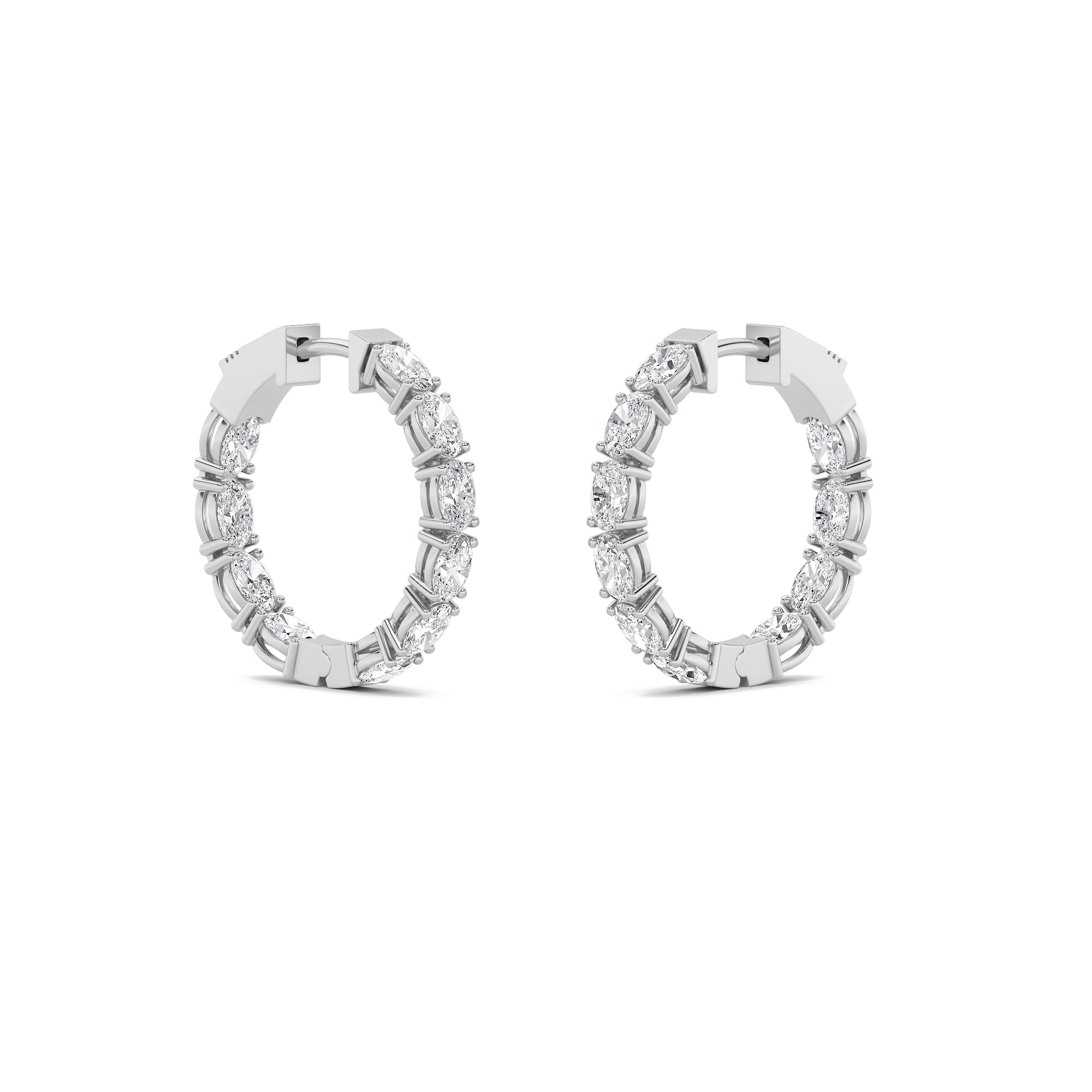 4CTW Oval Shaped Lab Grown Diamond (F/VVS) Inside Out Hoop Earrings in 14K Gold