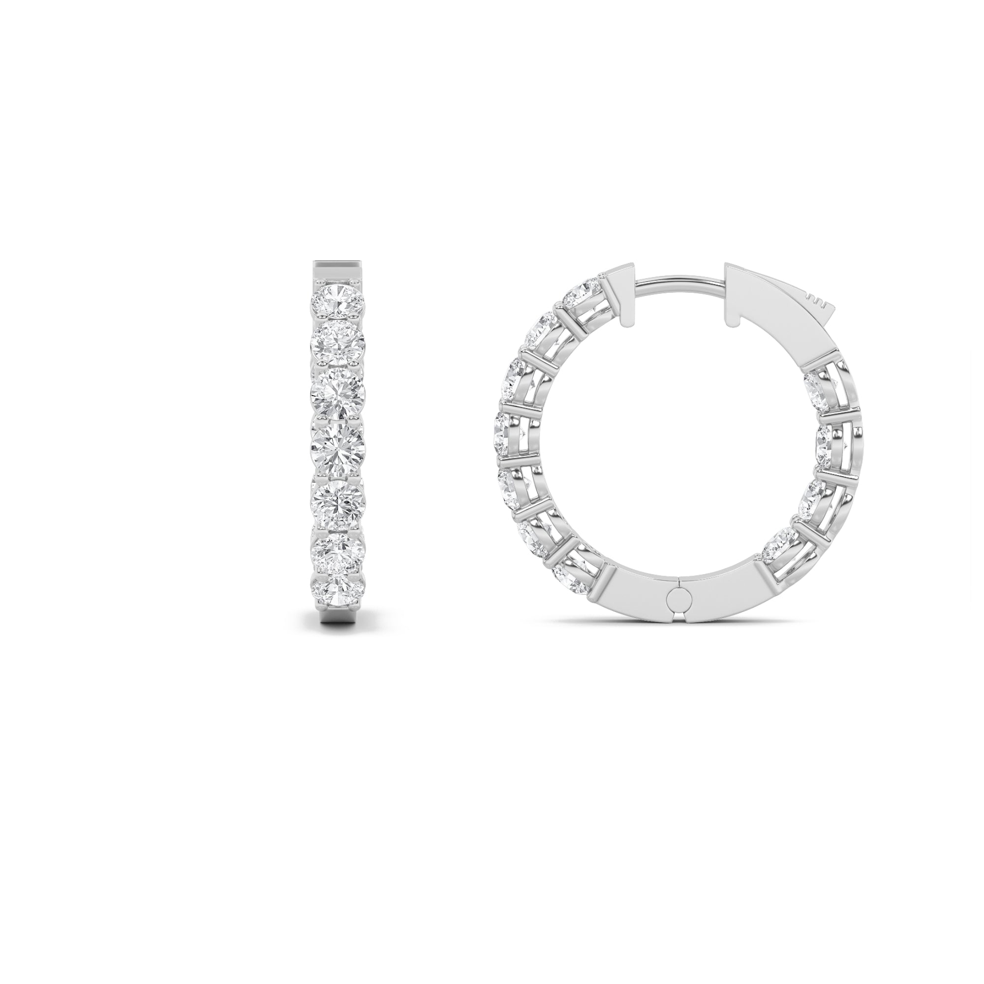 4CTW Round Shaped Lab Grown Diamond (F/VS) Inside Out Hoop Earrings in 14K Gold