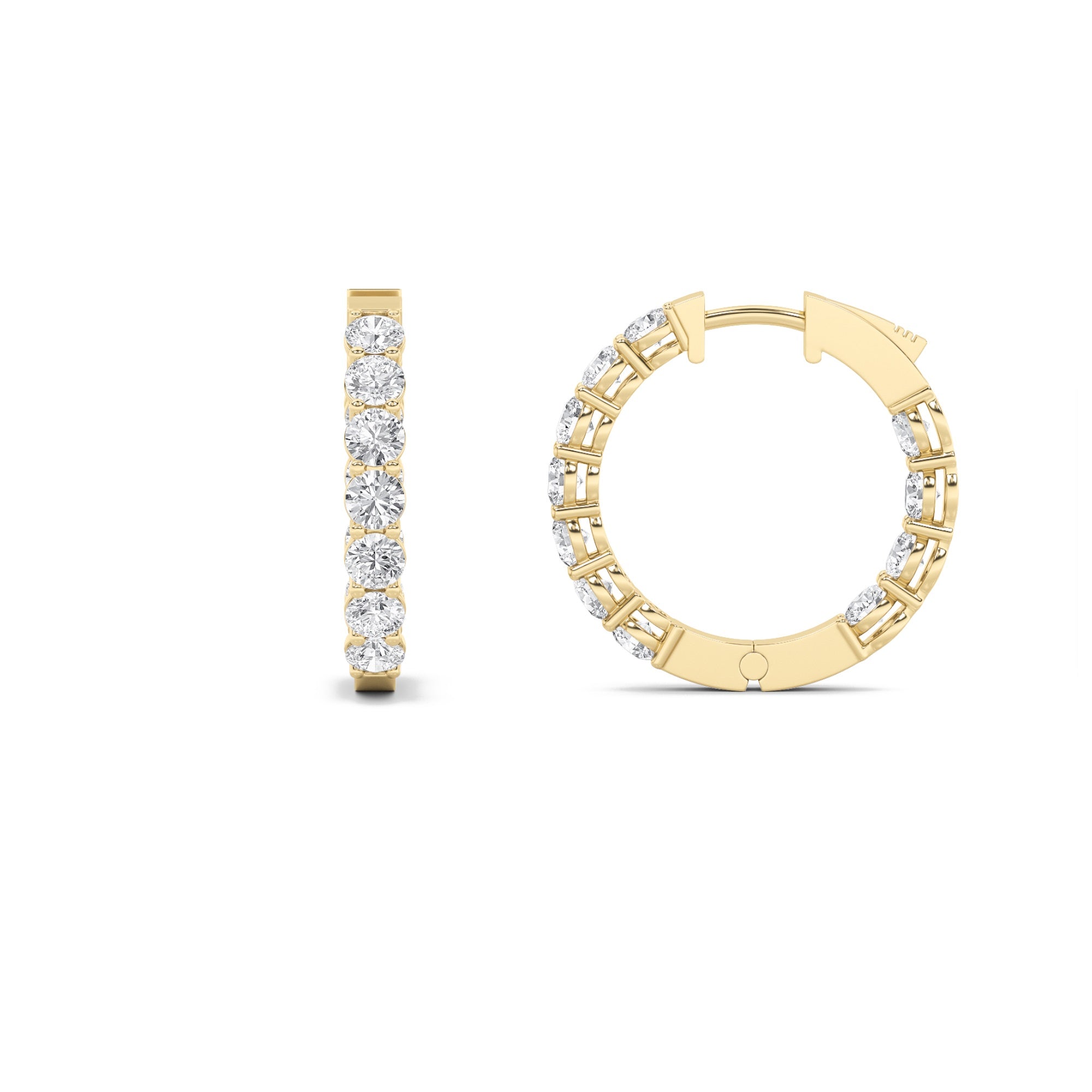 4CTW Round Shaped Lab Grown Diamond (F/VS) Inside Out Hoop Earrings in 14K Gold