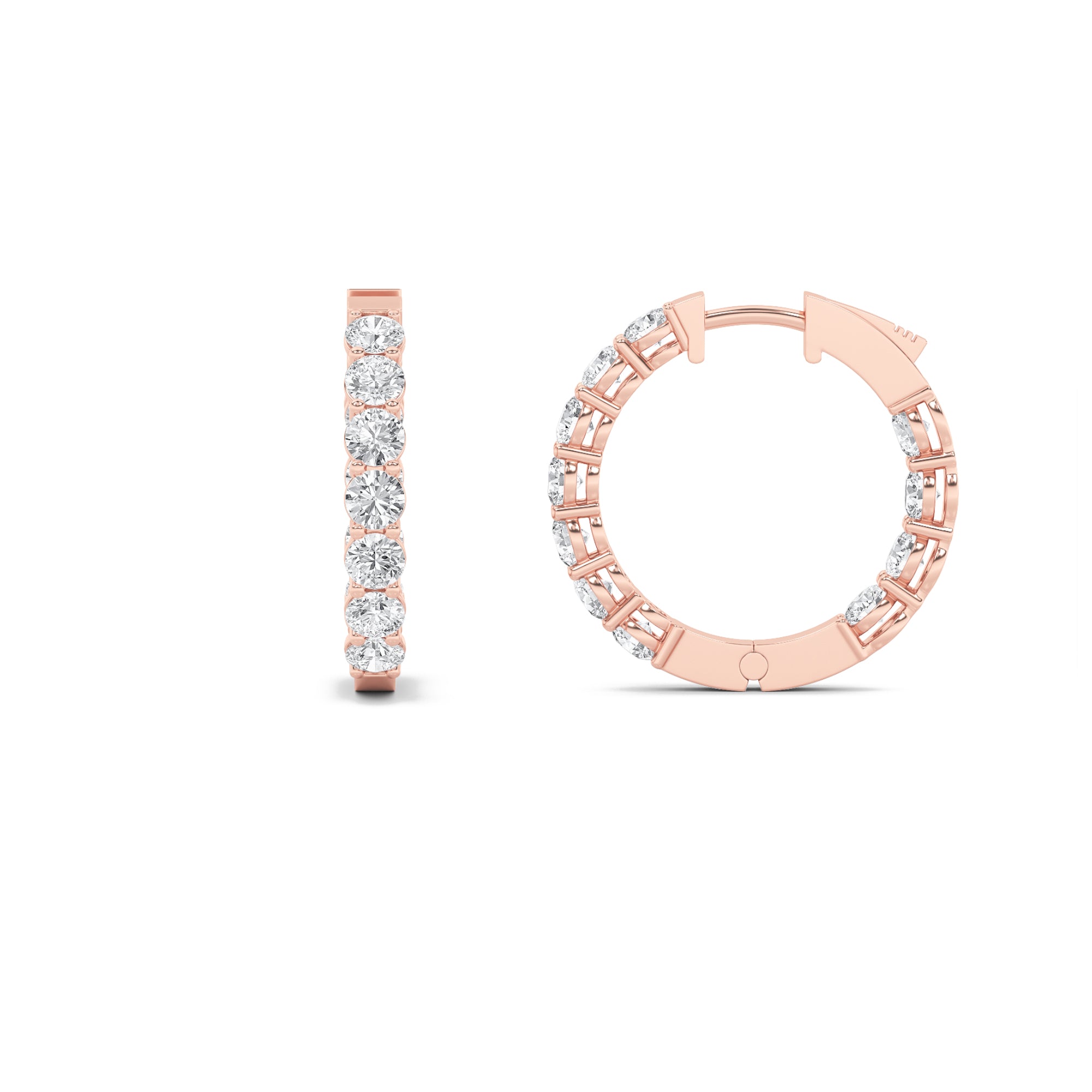 4CTW Round Shaped Lab Grown Diamond (F/VS) Inside Out Hoop Earrings in 14K Gold