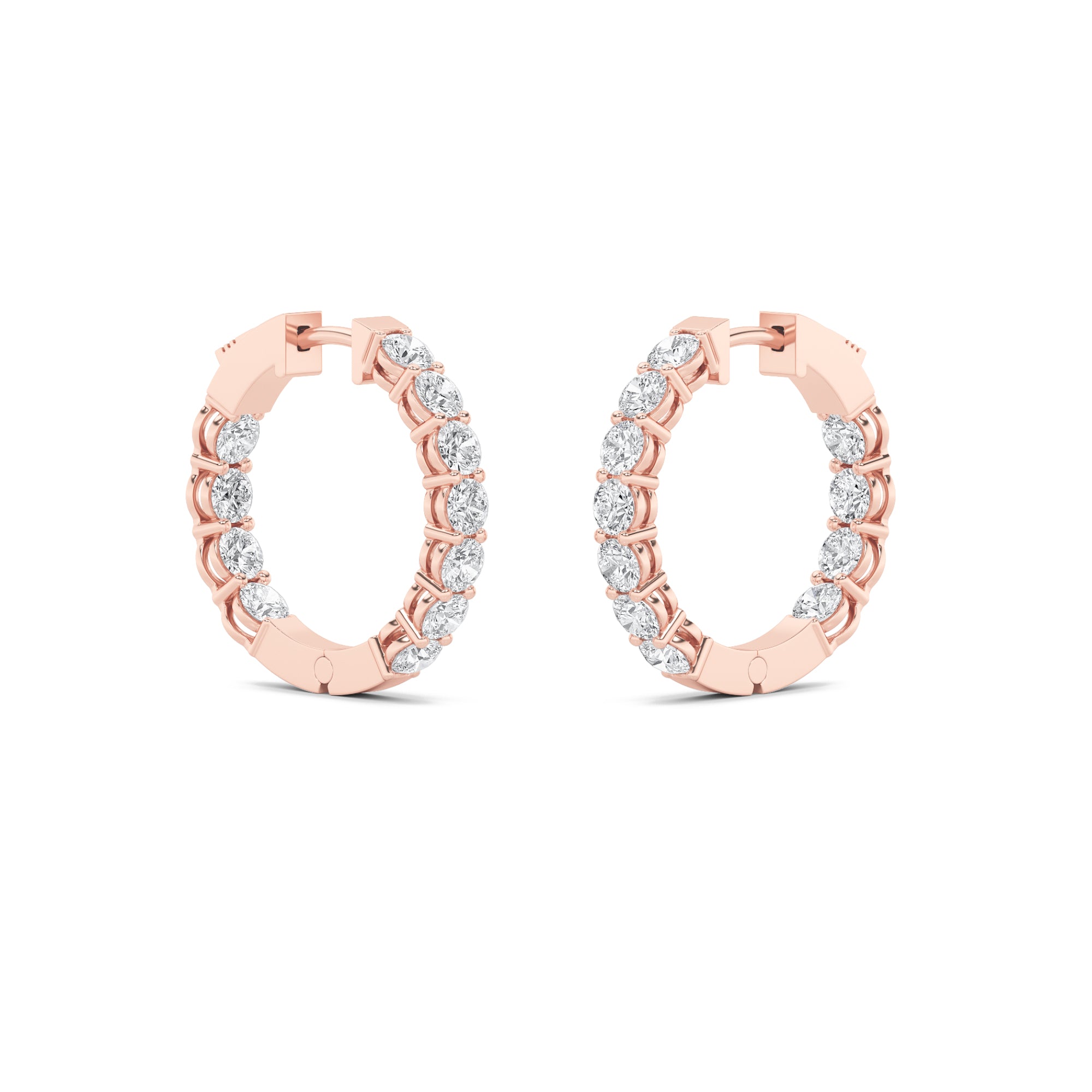 4CTW Round Shaped Lab Grown Diamond (F/VS) Inside Out Hoop Earrings in 14K Gold