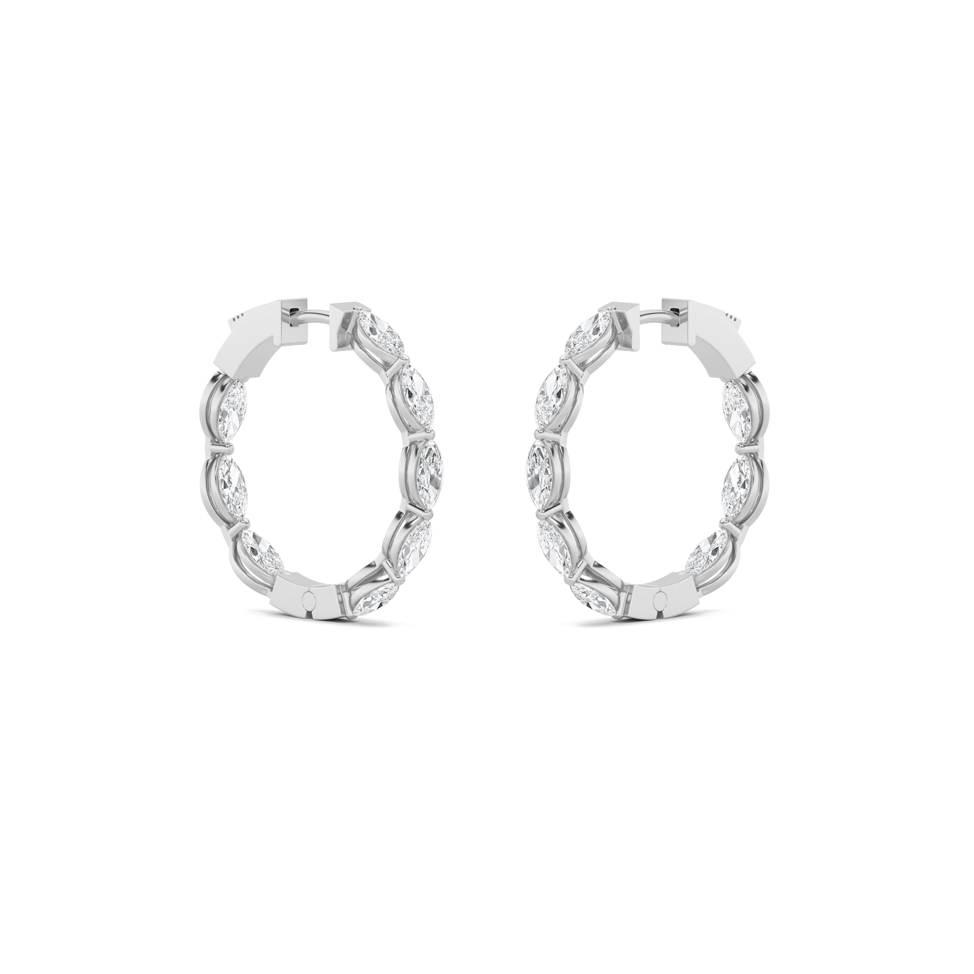 4CTW Marquise Shaped Lab Grown Diamond (F/VVS) Inside Out Hoop Earrings in 14K Gold