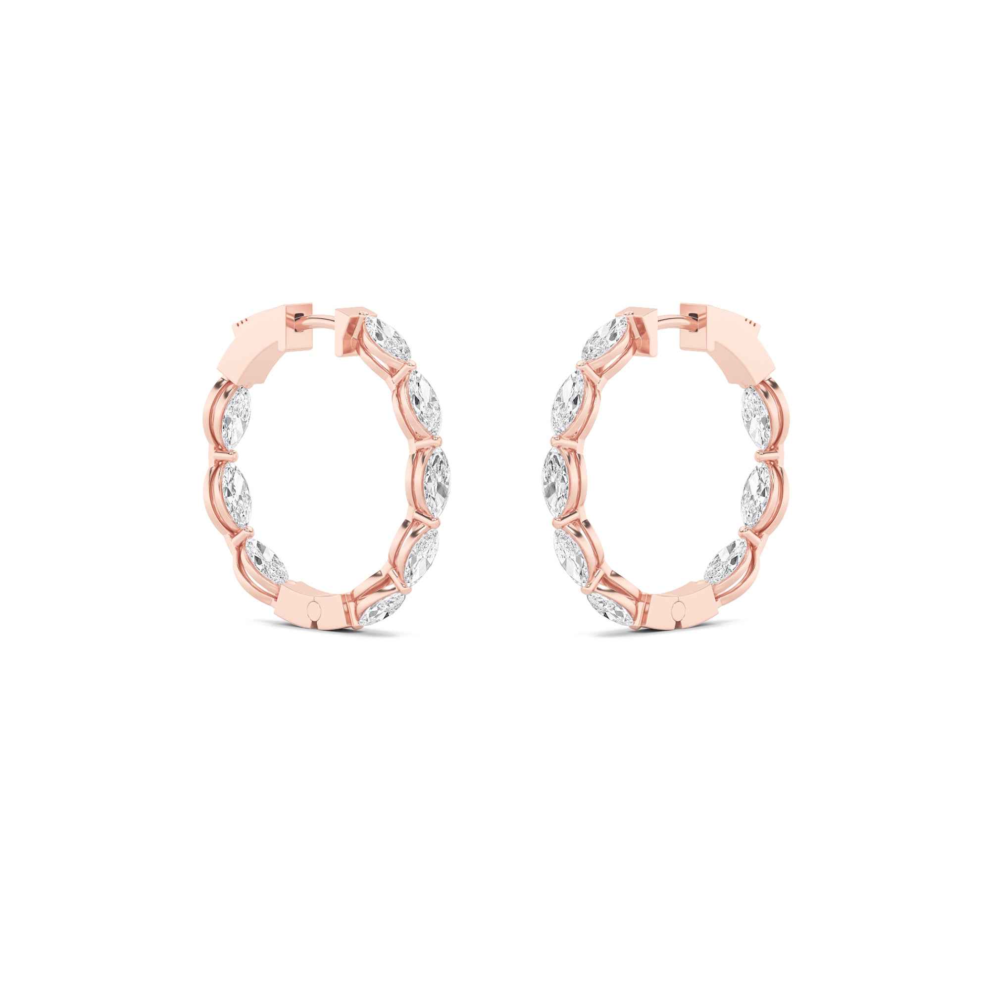 4CTW Marquise Shaped Lab Grown Diamond (F/VS) Inside Out Hoop Earrings in 14K Gold